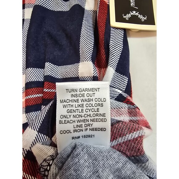 Womens RNB Plaid Button-Up Lace Accented Shirt Navy/Red Size 2X - Picture 8 of 14